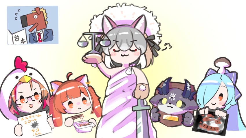 island fox, ratna petit, debidebi debiru, yamato iori, kazami kuku, and 1 more (nijisanji and 5 more) drawn by empty17033658