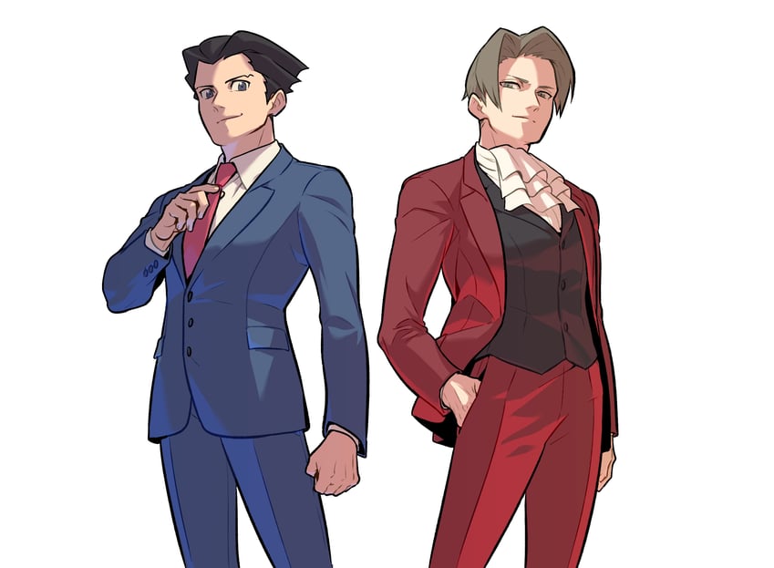 phoenix wright and miles edgeworth (ace attorney) drawn by redlhzz