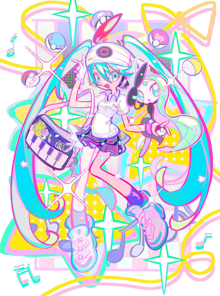 hatsune miku, meloetta, and psychic miku (pokemon and 2 more) drawn by xiaoyunatie