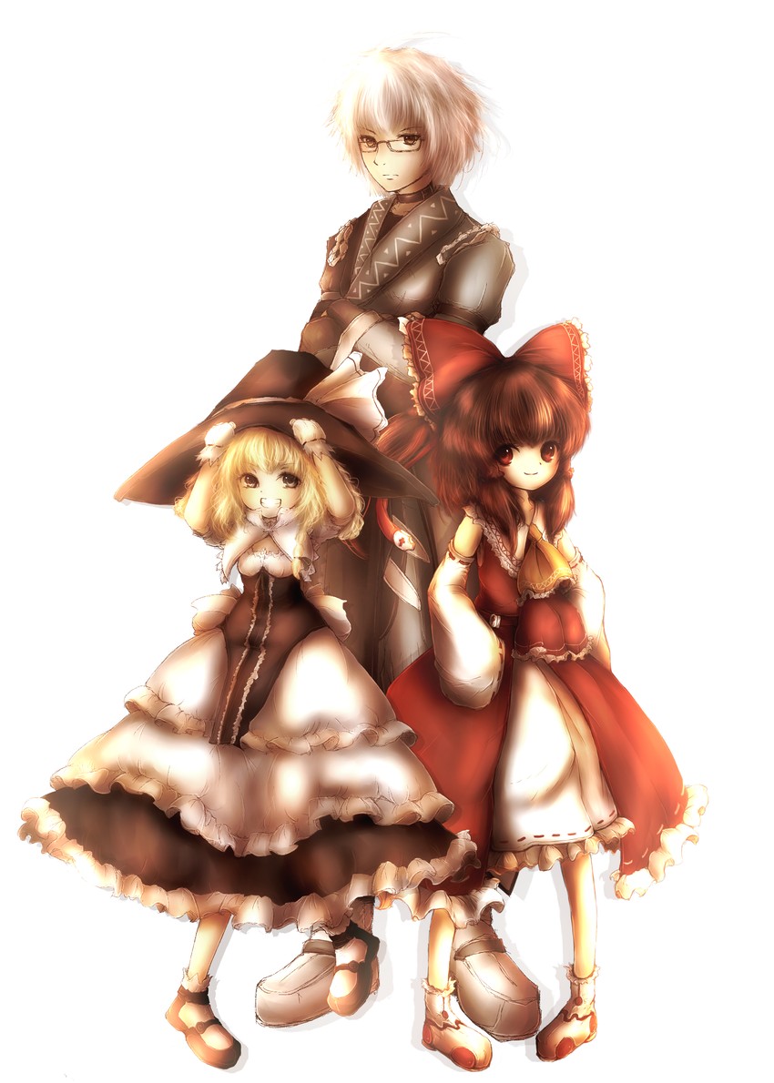 hakurei reimu, kirisame marisa, and morichika rinnosuke (touhou) drawn by amano_jack