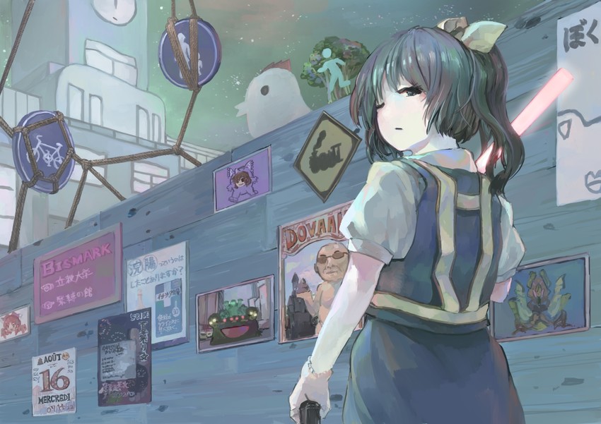 hakurei reimu, daiyousei, diyusi, hinase, the chicken that appears in the middle of cookie, and 1 more (touhou and 3 more) drawn by ichiba_youichi