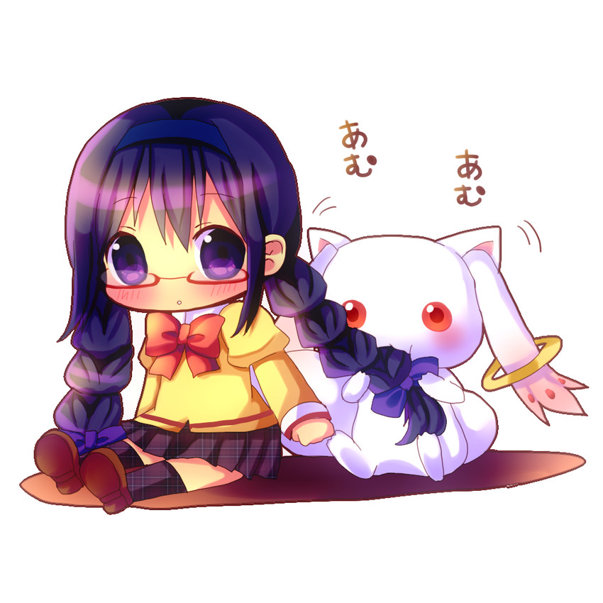 akemi homura and kyubey (mahou shoujo madoka magica) drawn by chocolat_(momoiro_piano)