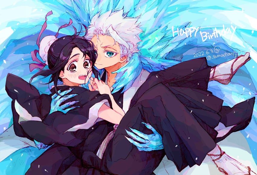 hitsugaya toushirou and hinamori momo (bleach) drawn by tama-chan_(momomomijisakura)