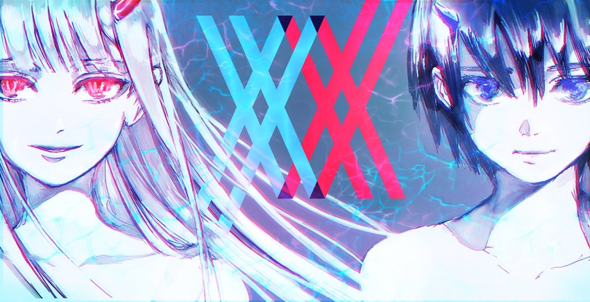 zero two and hiro (darling in the franxx) drawn by umibe_ghud2444
