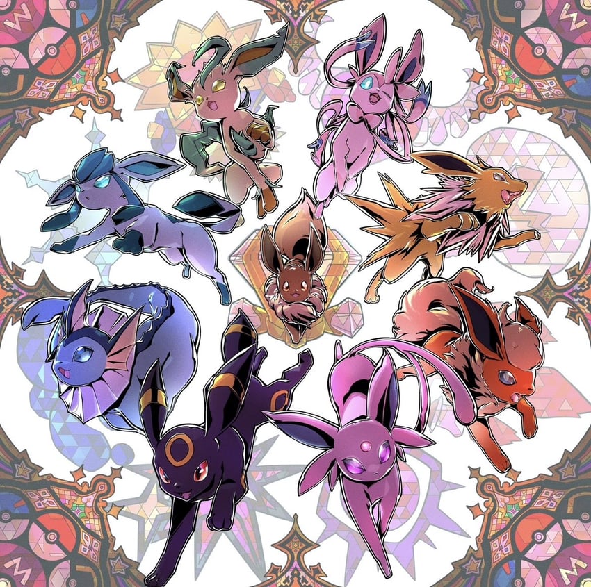 eevee, sylveon, umbreon, glaceon, vaporeon, and 4 more (pokemon) drawn by kakashino_kakato