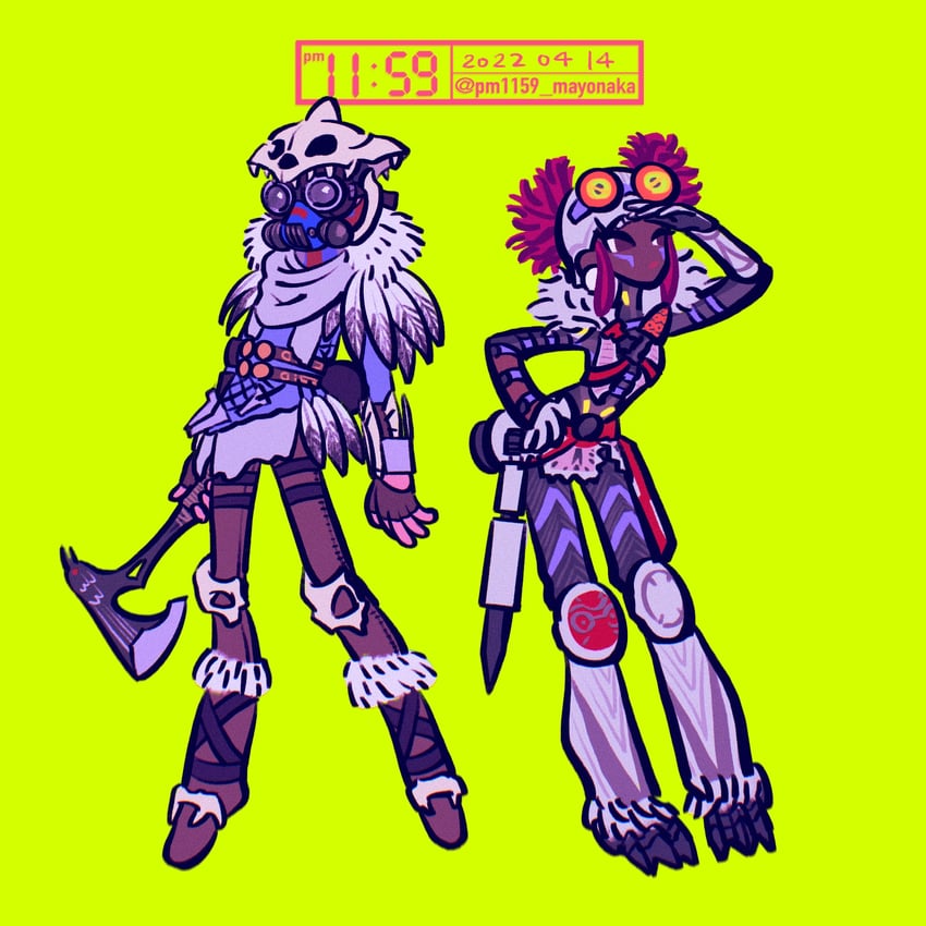 lifeline, bloodhound, young blood bloodhound, and combat survivalist lifeline (apex legends) drawn by pm11:19