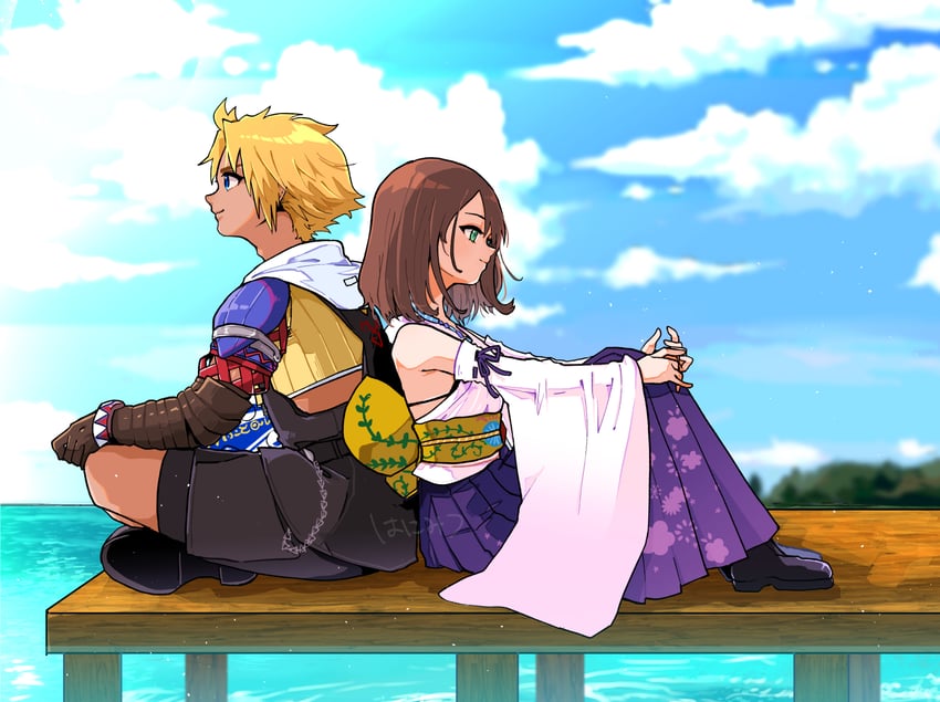 yuna and tidus (final fantasy and 1 more) drawn by hanimitsu_(bisko)