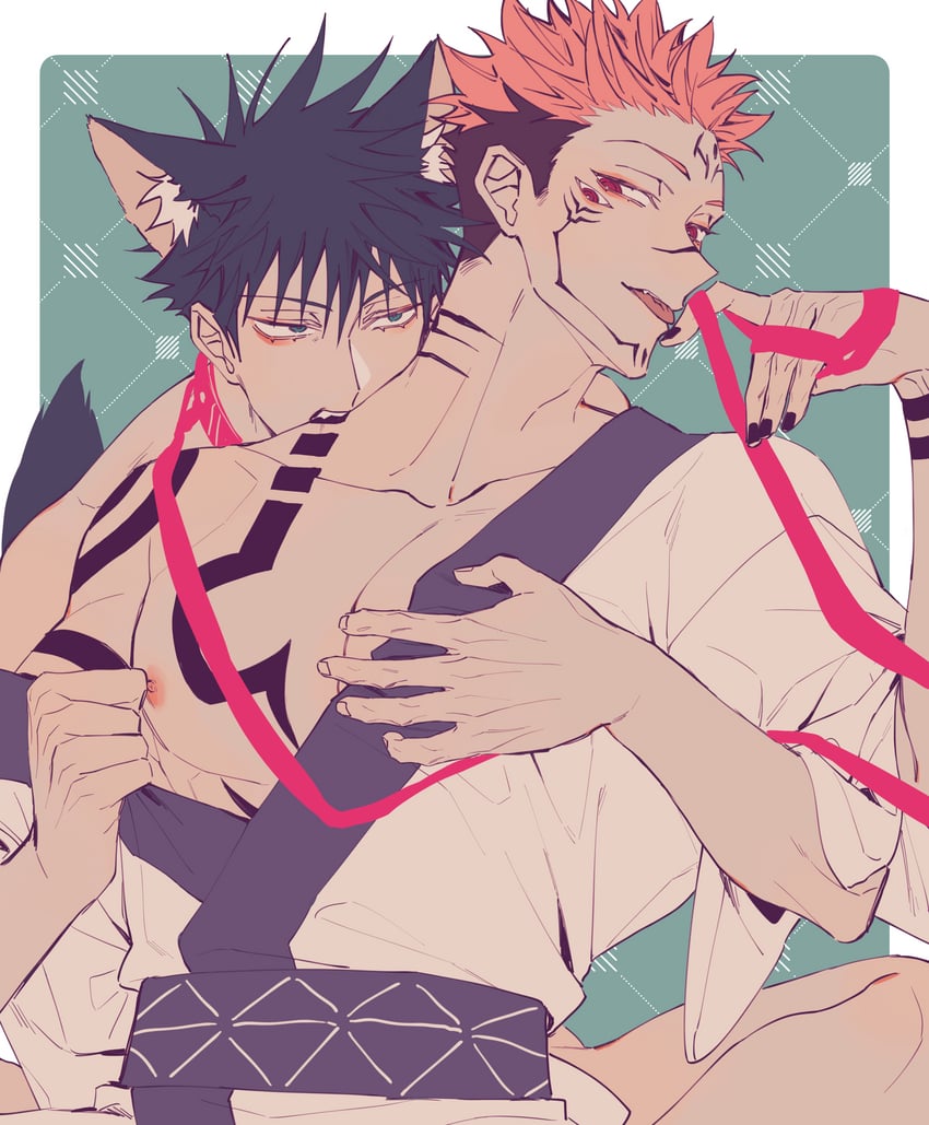fushiguro megumi and ryoumen sukuna (jujutsu kaisen) drawn by azukiharuta_ju
