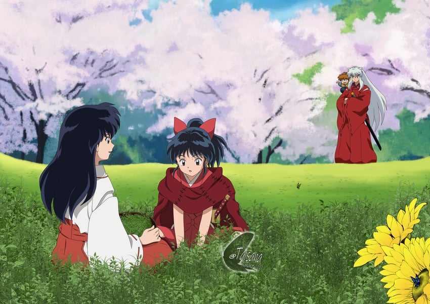inuyasha, higurashi kagome, moroha, and shippou (inuyasha and 1 more) drawn by taisana