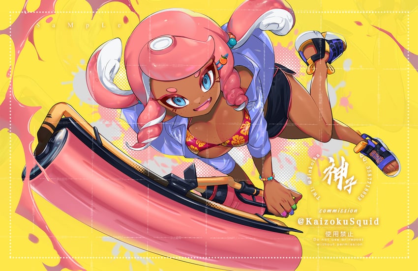 octoling player character and octoling girl (splatoon) drawn by jinkoika