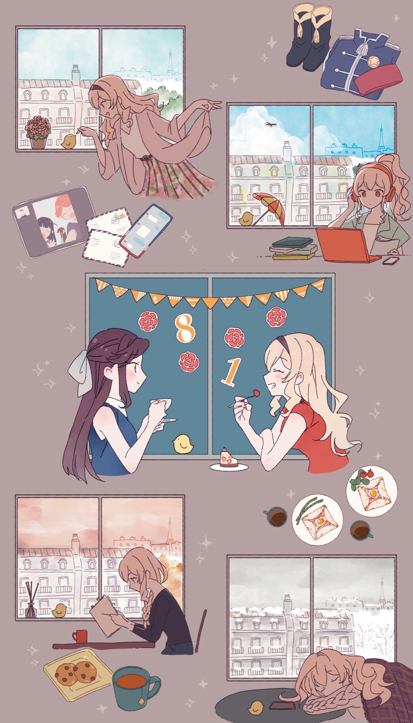 saijou claudine, tendou maya, tsuyuzaki mahiru, and isurugi futaba (shoujo kageki revue starlight) drawn by wato_(ko)
