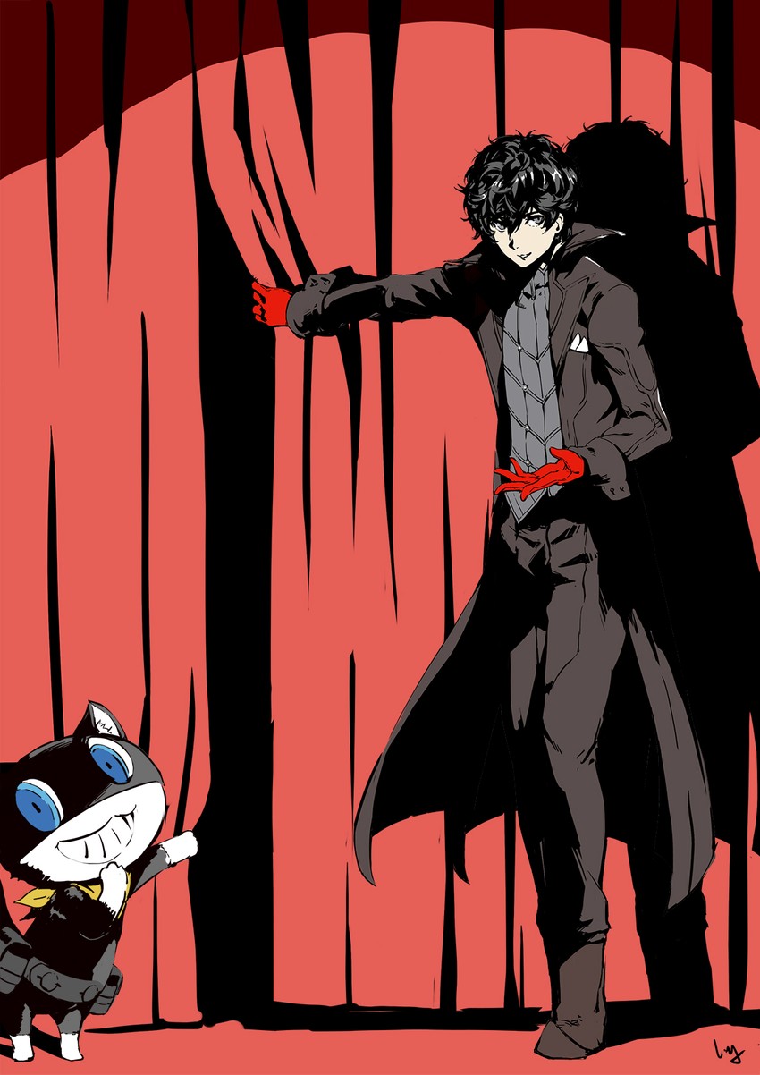amamiya ren, morgana, and joker (persona and 1 more) drawn by club3
