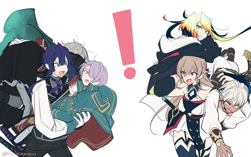 furen e lustario, kaida haru, nagao kei, melissa kinrenka, genzuki toujirou, and 1 more (nijisanji) drawn by ninahachi
