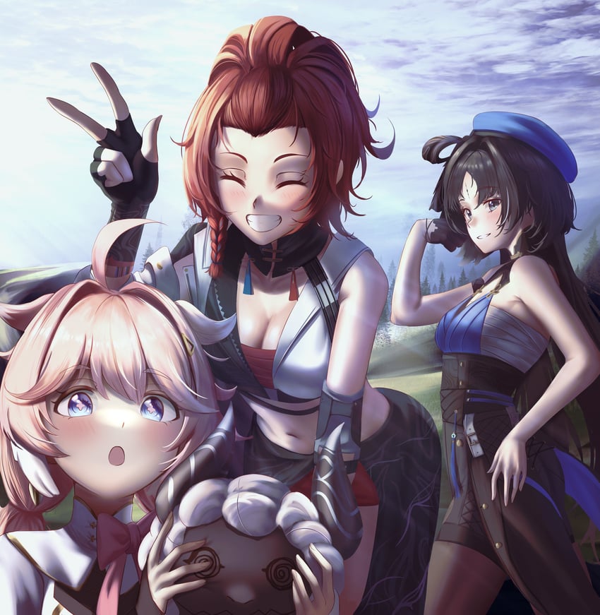 yangyang, encore, chixia, and cloudy (wuthering waves) drawn by manjo_(warito)