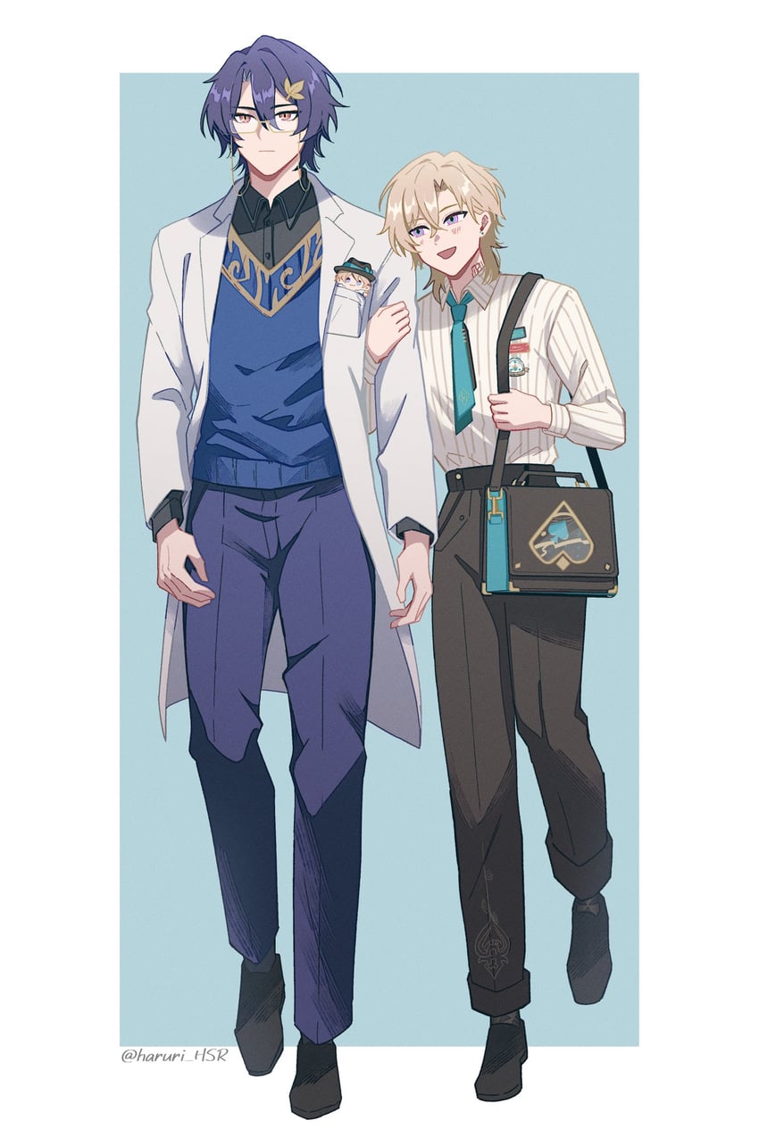 aventurine and dr. ratio (honkai and 1 more) drawn by haruri_fbje