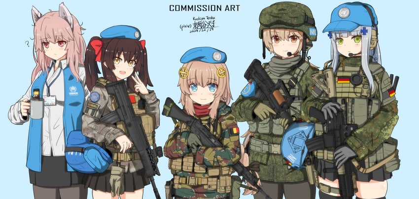 hk416, ots-14, type 97, fnc, and persica (girls' frontline) drawn by kochiya_tenko
