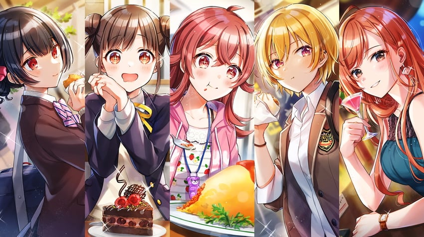 morino rinze, sonoda chiyoko, komiya kaho, arisugawa natsuha, and saijo juri (idolmaster and 1 more) drawn by shinishi_chiho