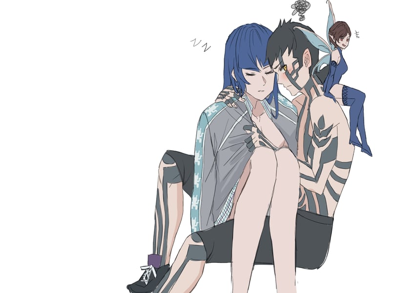 protagonist, demi-fiend, and pixie (shin megami tensei and 2 more) drawn by reno_426