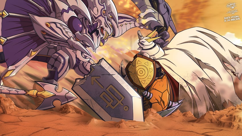 omegamon and dorugoramon (digimon and 1 more) drawn by ambi_(alnico) and small_alonso