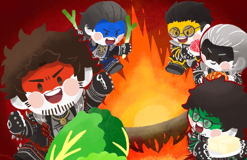 kasuga ichiban, zhao tianyou, adachi koichi, han joon-gi, and nanba yu (ryuu ga gotoku and 1 more) drawn by hagino_490