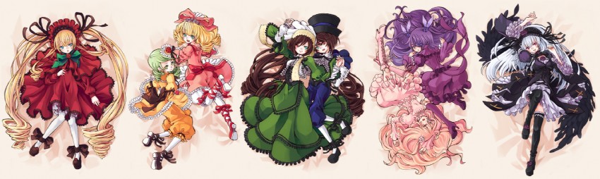 suigintou, shinku, suiseiseki, souseiseki, hinaichigo, and 3 more (rozen maiden) drawn by morimaiko