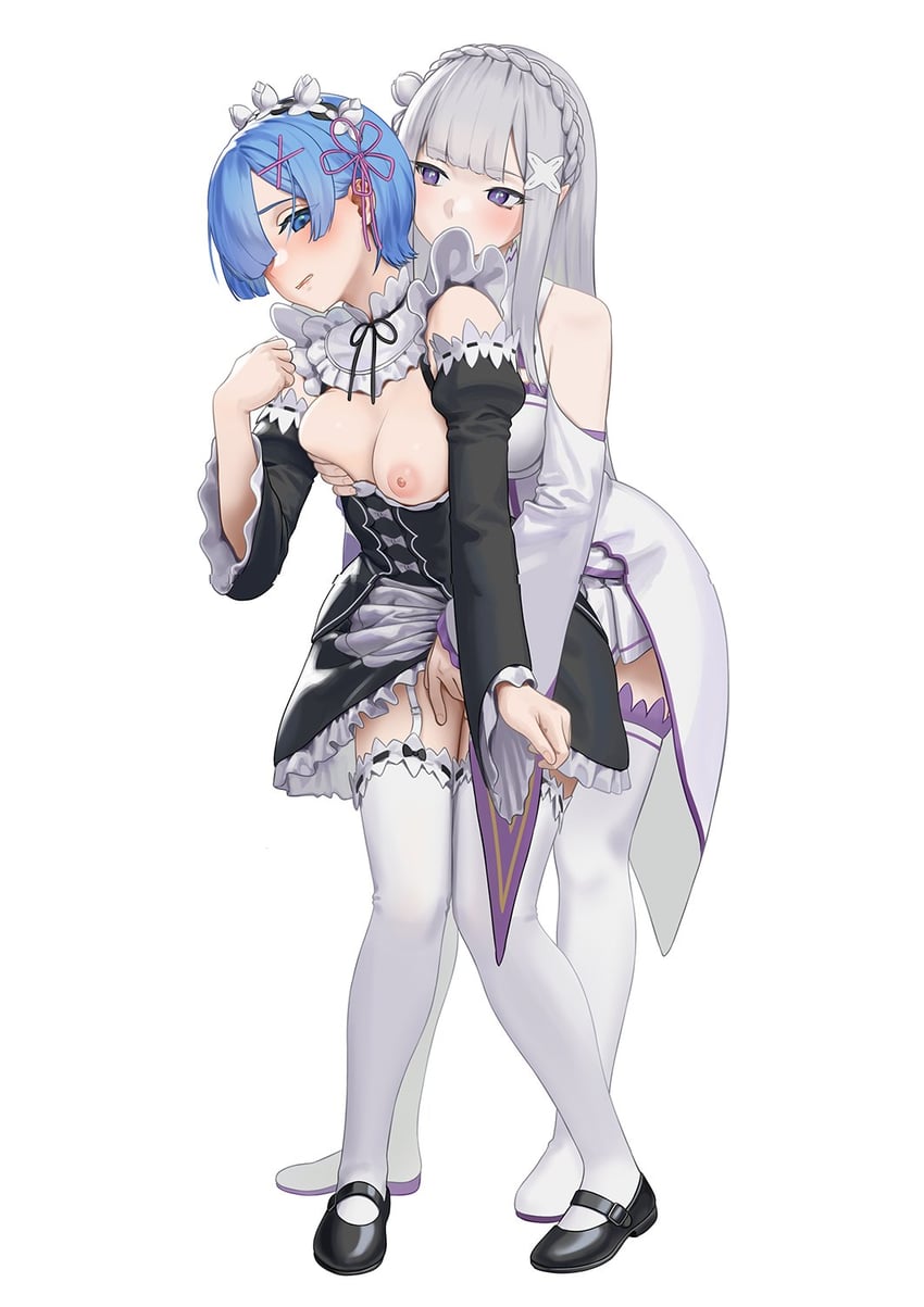 rem and emilia (re:zero kara hajimeru isekai seikatsu) drawn by carlo_montie