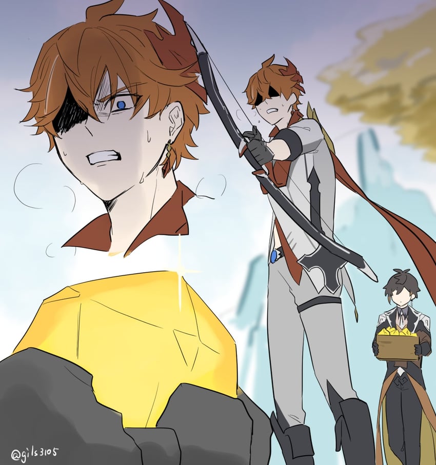 zhongli and tartaglia (genshin impact) drawn by gils3105