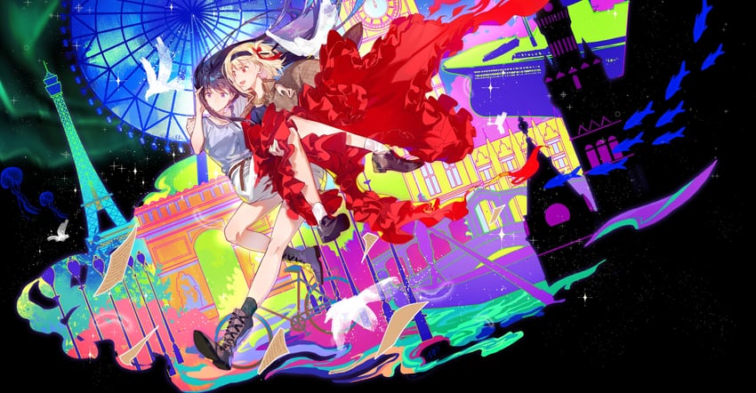 nishikigi chisato and inoue takina (lycoris recoil) drawn by walluka