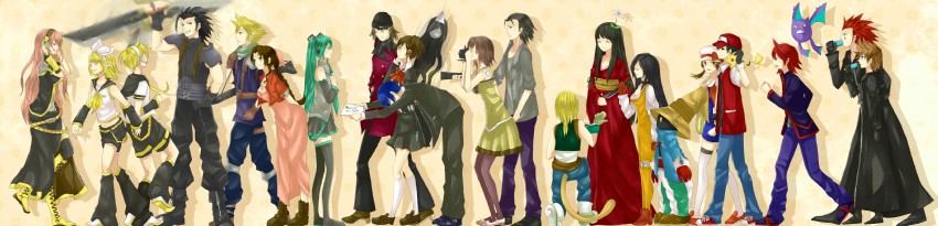 hatsune miku, kagamine rin, kagamine len, pikachu, megurine luka, and 19 more (pokemon and 13 more) drawn by junjam