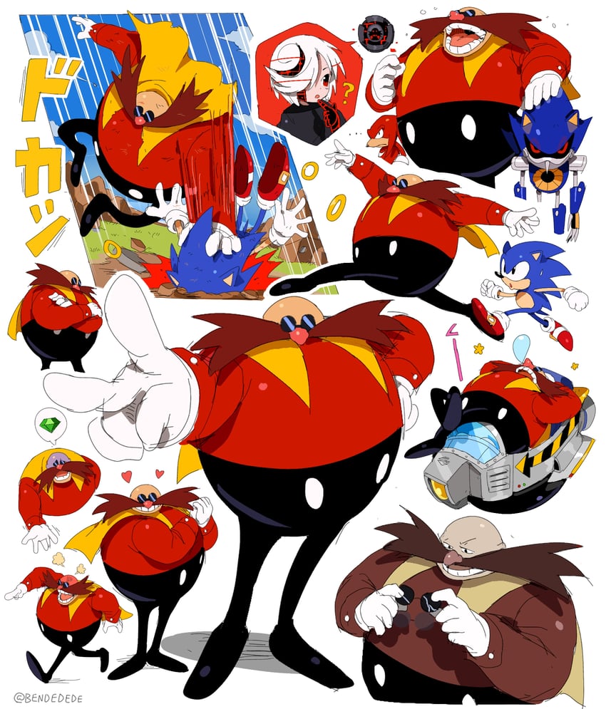 sonic the hedgehog, knuckles the echidna, dr. eggman, metal sonic, classic sonic, and 3 more (sonic and 2 more) drawn by bendedede