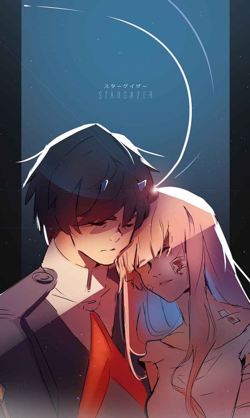 zero two and hiro (darling in the franxx) drawn by emi-bianchi
