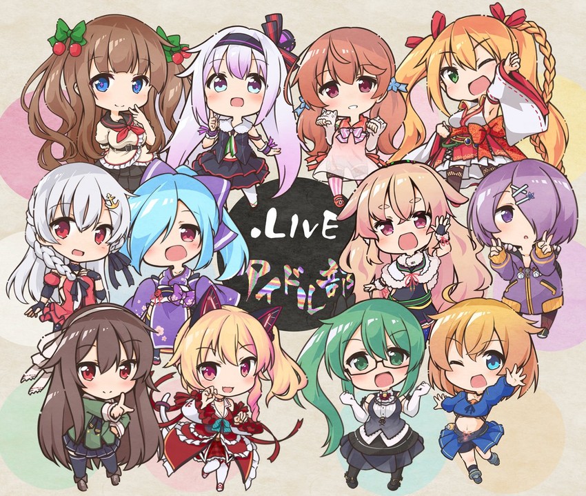 carro pino, kakyouin chieri, yaezawa natori, yamato iori, kagura suzu, and 7 more (.live) drawn by tobi_(nekomata_homara)