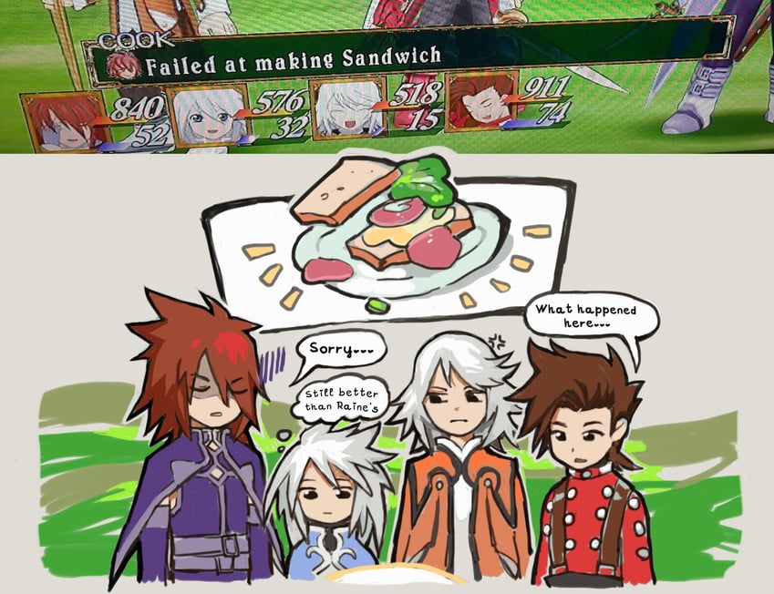 lloyd irving, kratos aurion, genis sage, and raine sage (tales of and 1 more) drawn by snoozaga