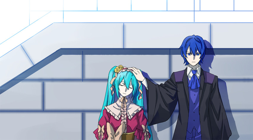 hatsune miku, kaito, gallerian marlon, and michelle marlon (vocaloid and 2 more) drawn by rooomi