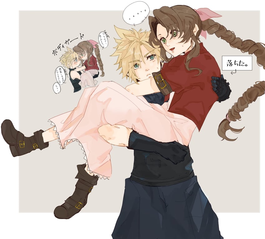 cloud strife and aerith gainsborough (final fantasy and 2 more) drawn by nitijoy2