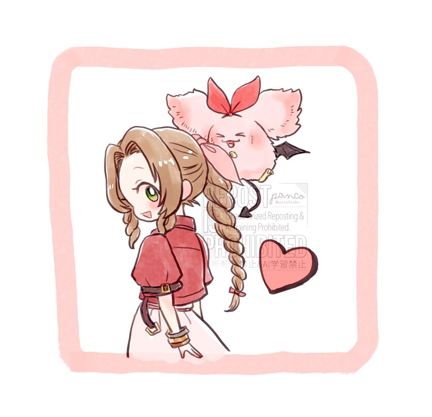 aerith gainsborough, pink sanguini, and monan (final fantasy and 4 more) drawn by ancotsubu