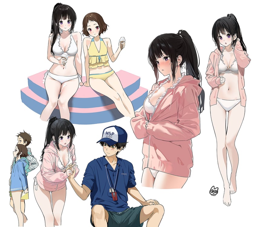chitanda eru, oreki houtarou, ibara mayaka, and fukube satoshi (hyouka) drawn by mery_(yangmalgage)
