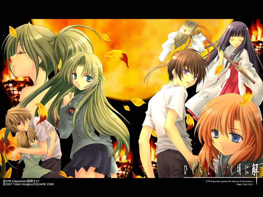 furude rika, ryuuguu rena, houjou satoko, sonozaki mion, sonozaki shion, and 2 more (higurashi no naku koro ni) drawn by houjou_yutori