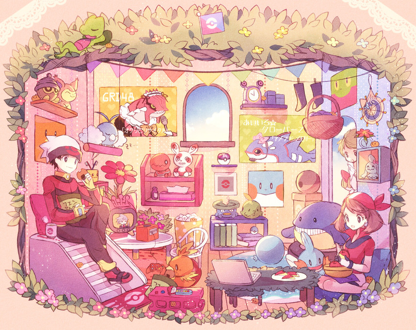 may, brendan, torchic, mudkip, steven stone, and 13 more (pokemon and 1 more) drawn by kabocha_torute