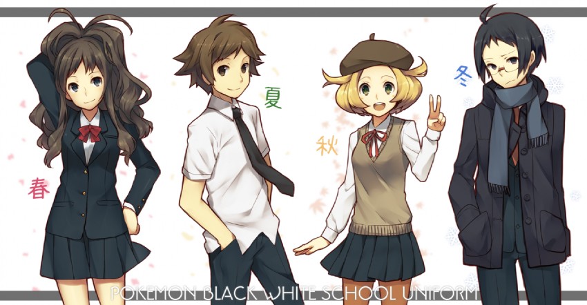 hilda, hilbert, bianca, and cheren (pokemon and 1 more) drawn by weee_(raemz)