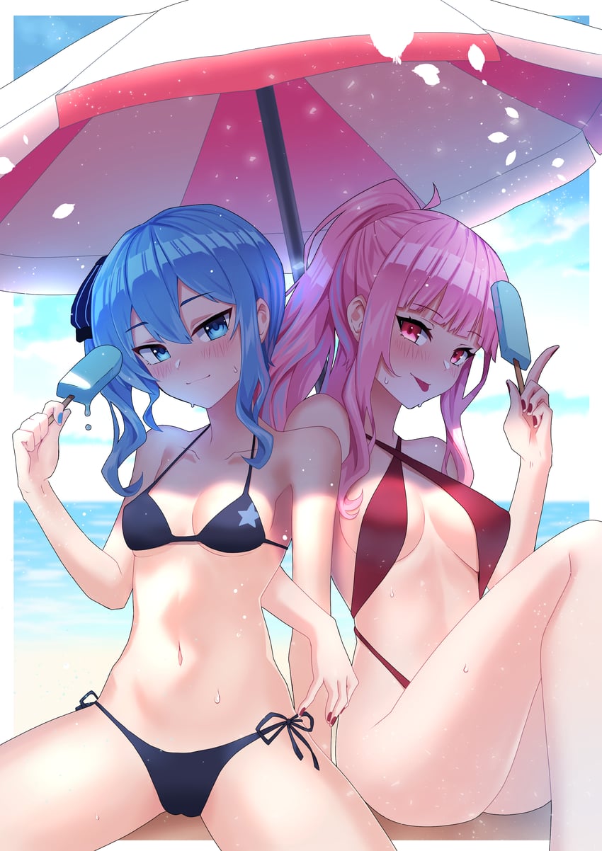 hoshimachi suisei and mori calliope (hololive and 1 more) drawn by yumesphere