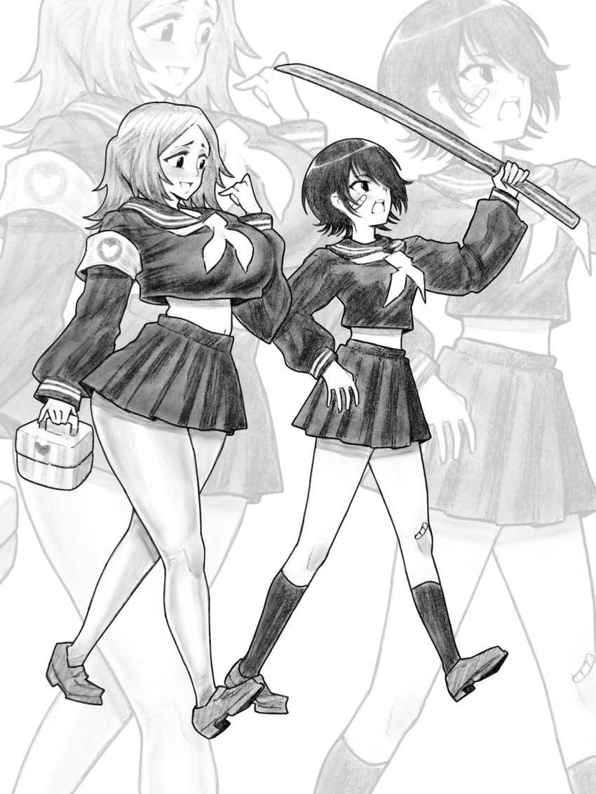 kuchiki rukia and inoue orihime (bleach) drawn by 01leteo