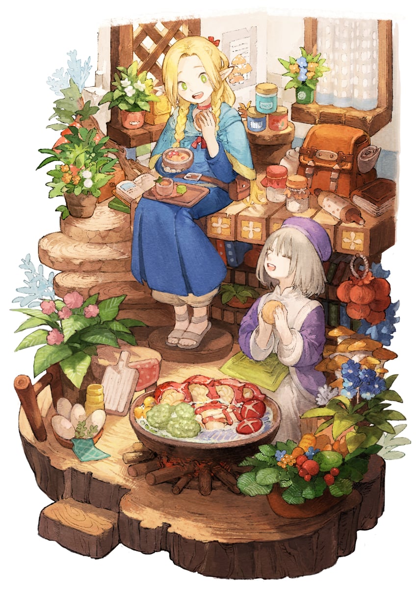 marcille donato and falin touden (dungeon meshi) drawn by baiguiyu