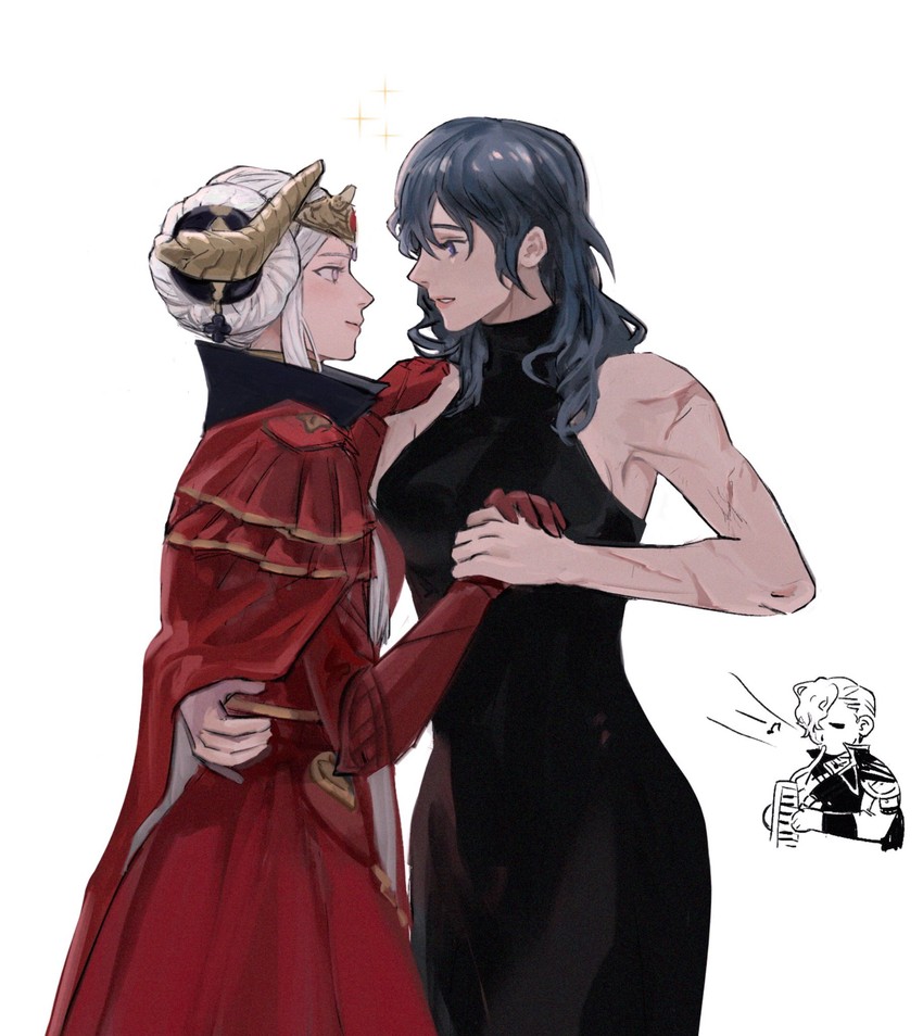 female byleth, edelgard von hresvelg, and hubert von vestra (fire emblem and 1 more) drawn by mrthdh