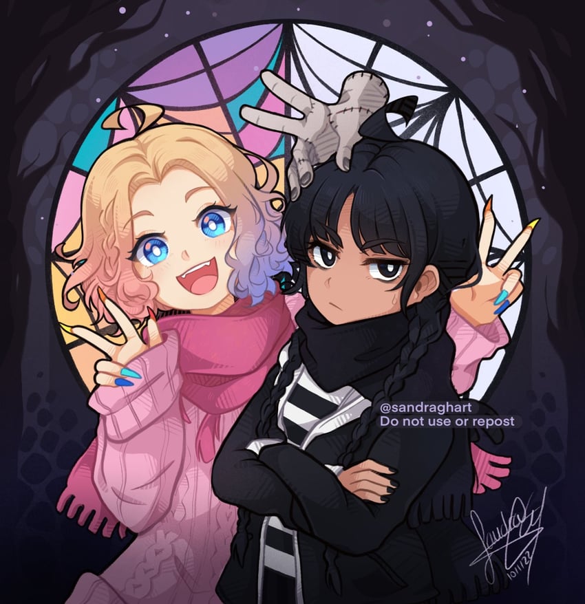 wednesday addams and enid sinclair (addams family and 1 more) drawn by sandragh