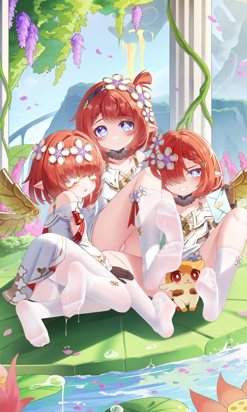tribbie, trianne, and trinnon (honkai and 1 more) drawn by jndfh