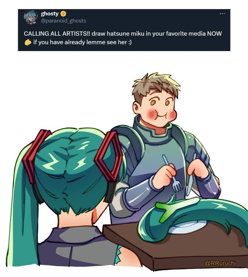 hatsune miku and laios touden (vocaloid and 1 more) drawn by shameichi