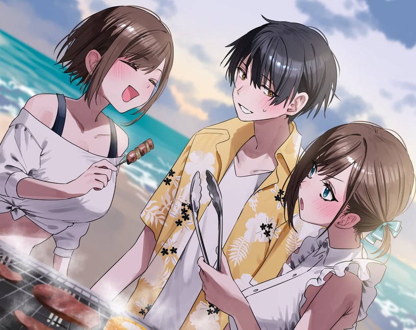 usami chikage, usami hikari, and takayashiki sakuto (futago matomete kanojo ni shinai?) drawn by chigusa_minori