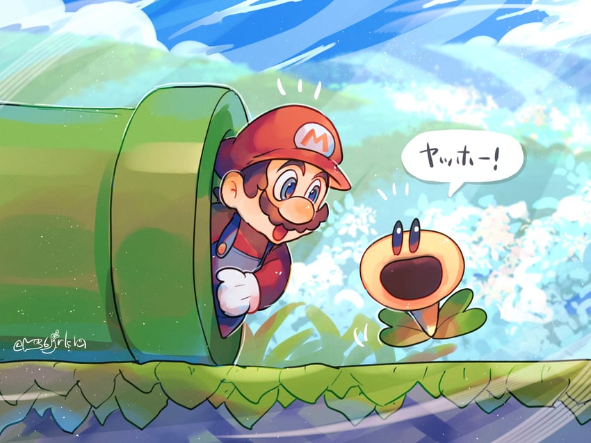 mario and talking flower (mario and 1 more) drawn by hanaon