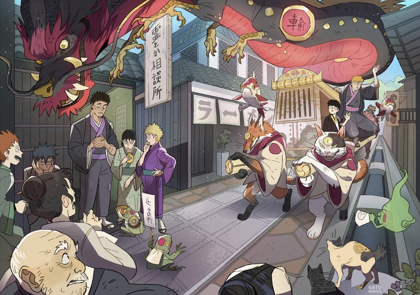 kageyama shigeo, reigen arataka, kageyama ritsu, ekubo, hanazawa teruki, and 3 more (mob psycho 100) drawn by gatoiberico